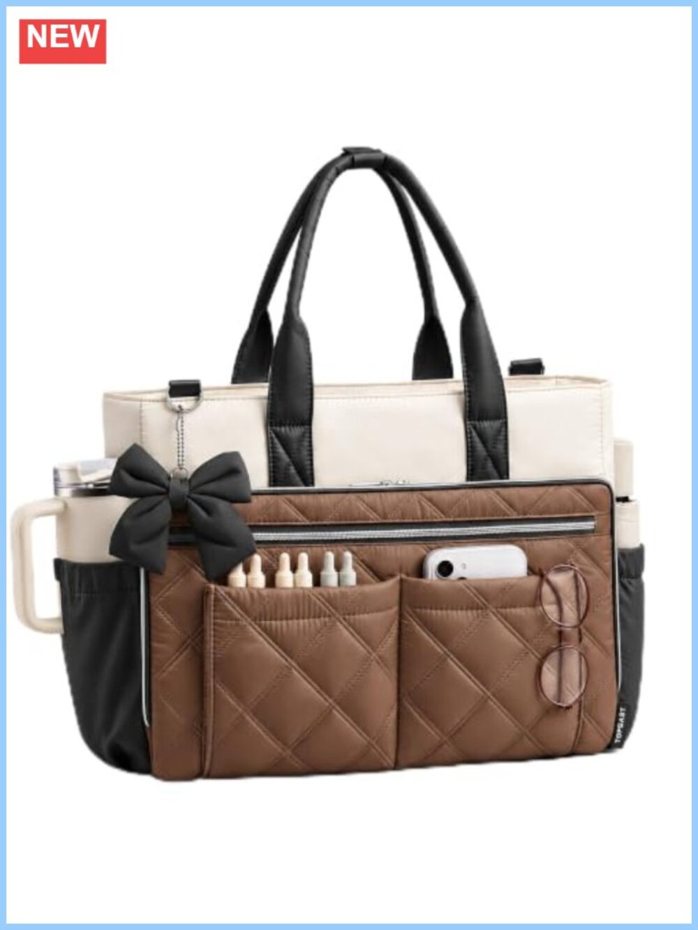 Quilted Laptop Tote Bag for Women Padded Tablet Work Travel Tote